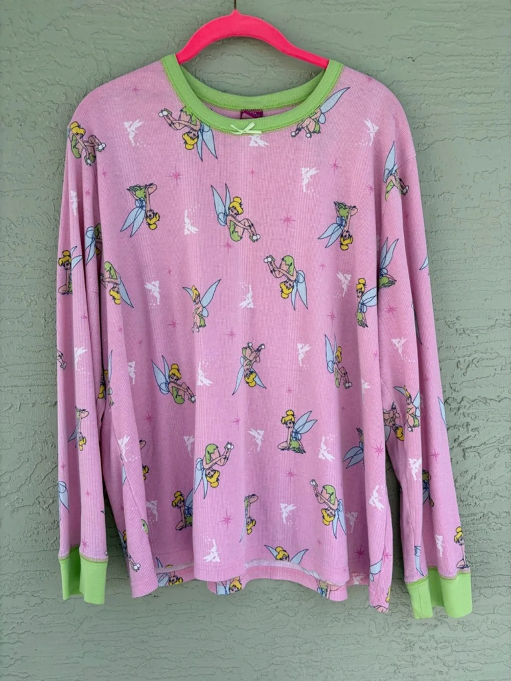 Disney Pink Fairy Print Pajama Set with Green Trim - Picture 2 of 9
